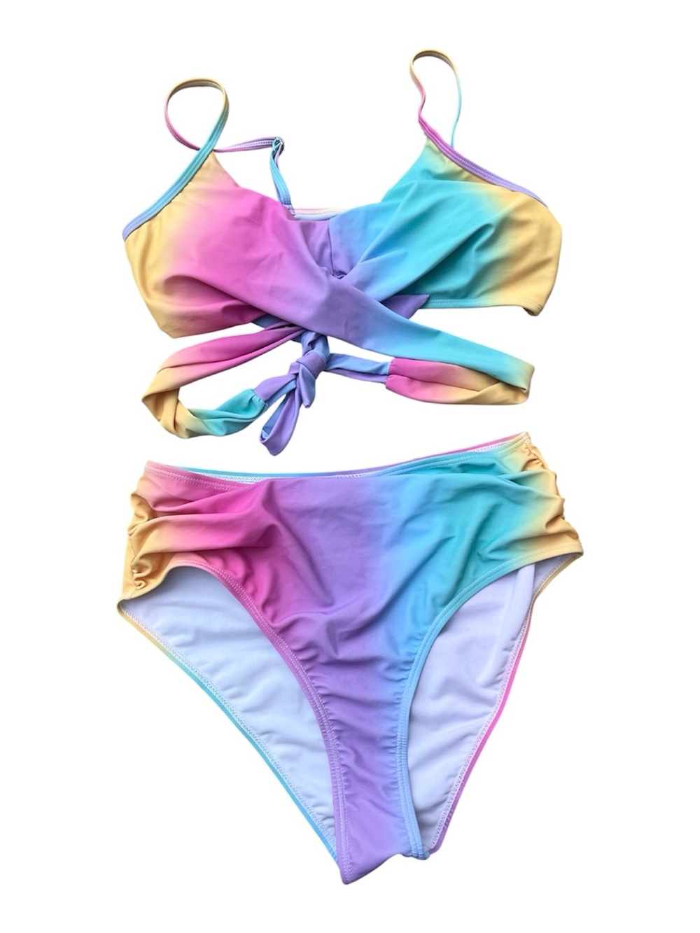 Pastel Ombre Rainbow Bikini w/Tie High Waisted Size M